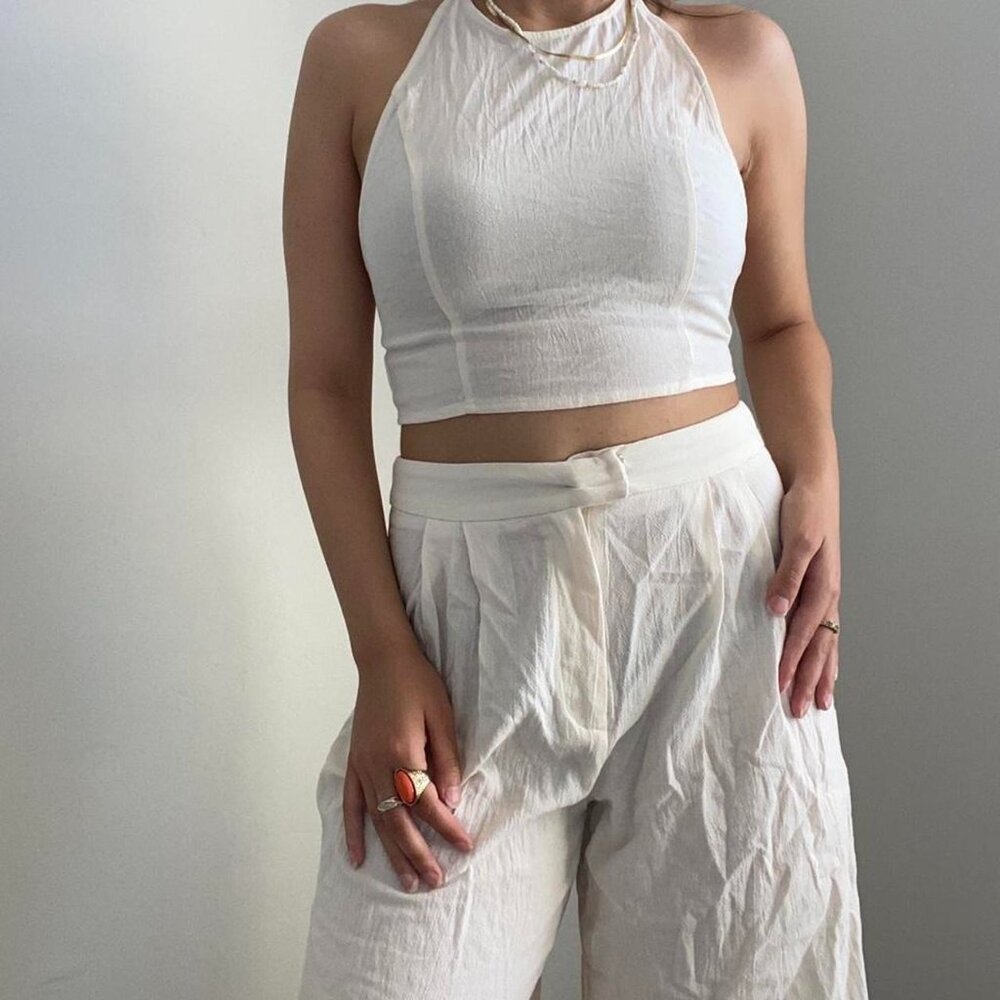 SHEIN Beach Collection Cream Beach Linen Pants + Top Size Small